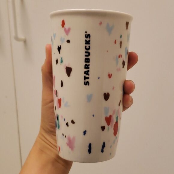 𝅺starbucks Pink Lid Hearts Ceramic 10 oz Hot Drink Tumbler - Picture 7 of 7